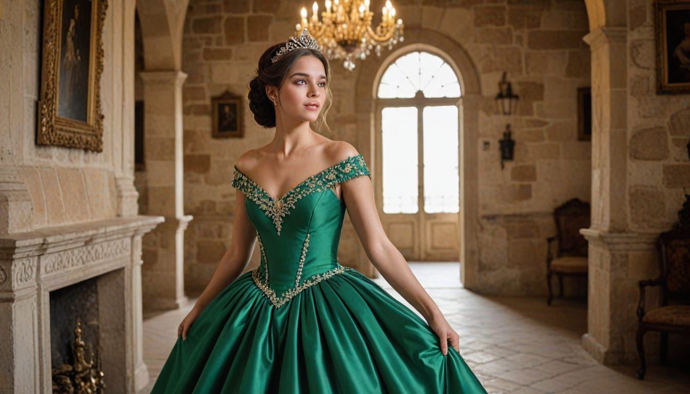 Elegant Princess in Luxurious Castle Hall Realistic Photo