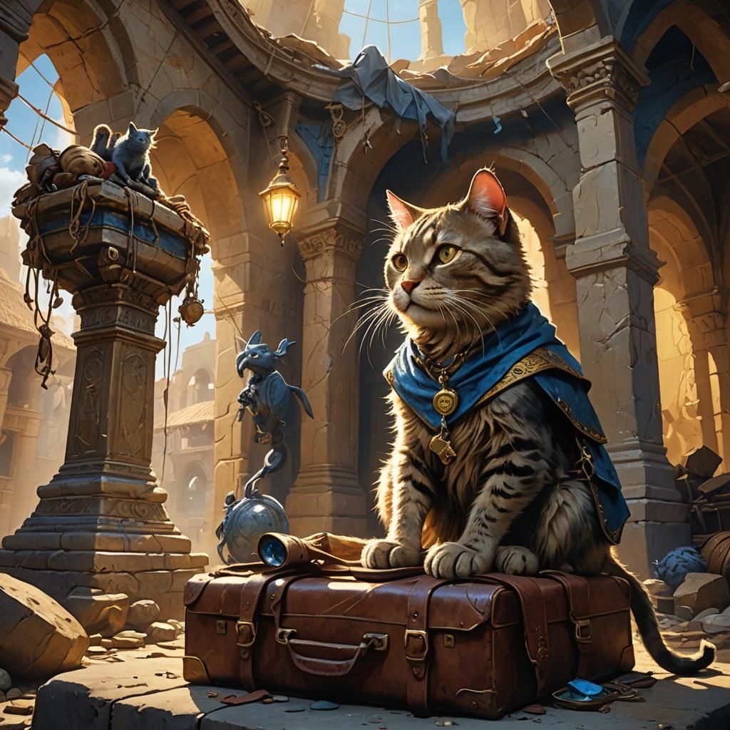 Old Cat Finds Giant Rat: Fantasy Art