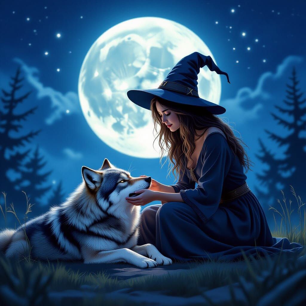 Witch Heals Injured Wolf Under Full Moon