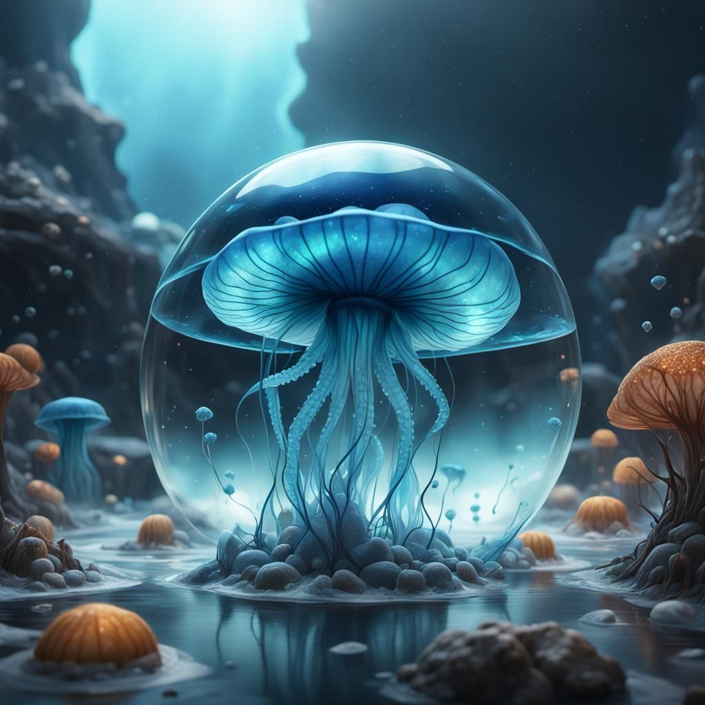 Blue Jellyfish in a Deep Color Fantasy
