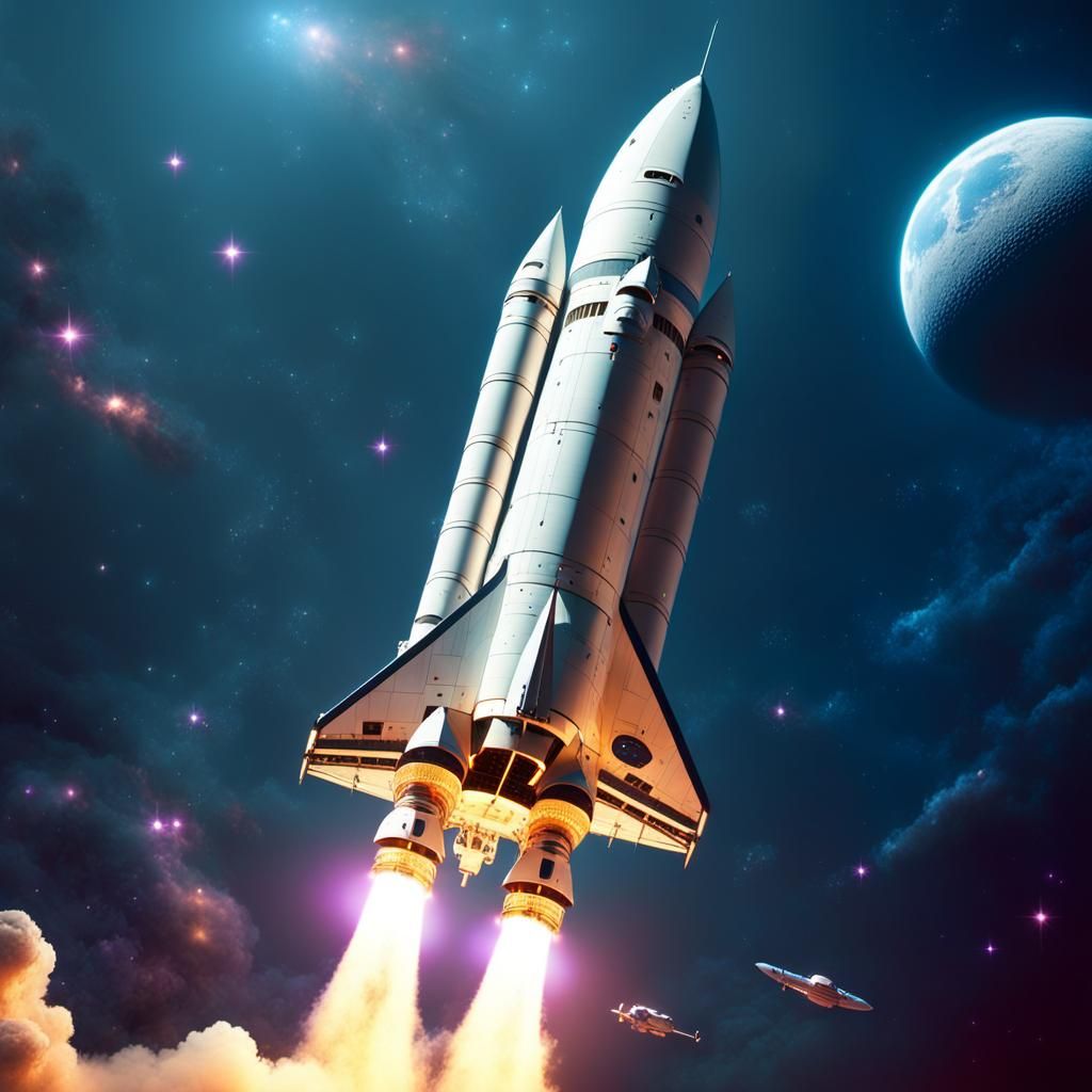 Cinematic Spacecraft Approaches Ethereal Moon in Digital Art