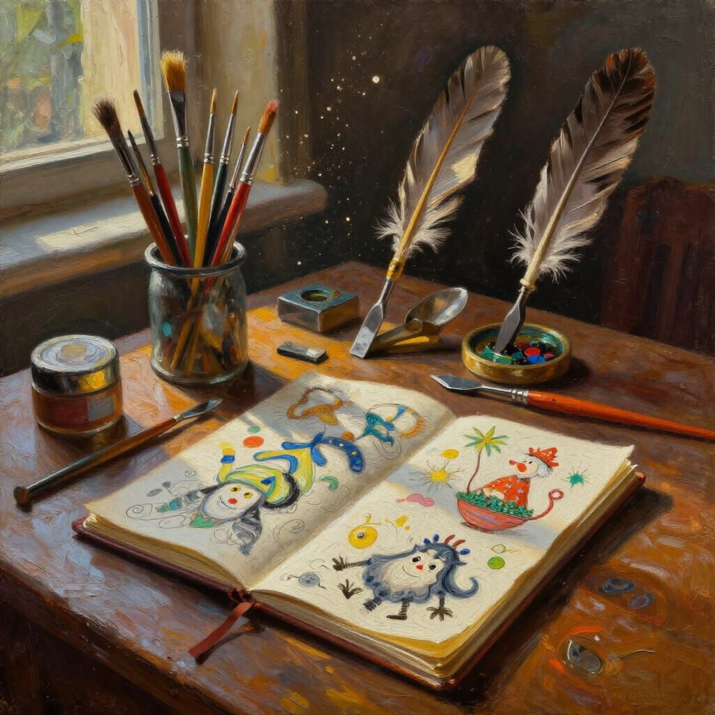 Artistic Tools in Sunlight: Oil Painting Style