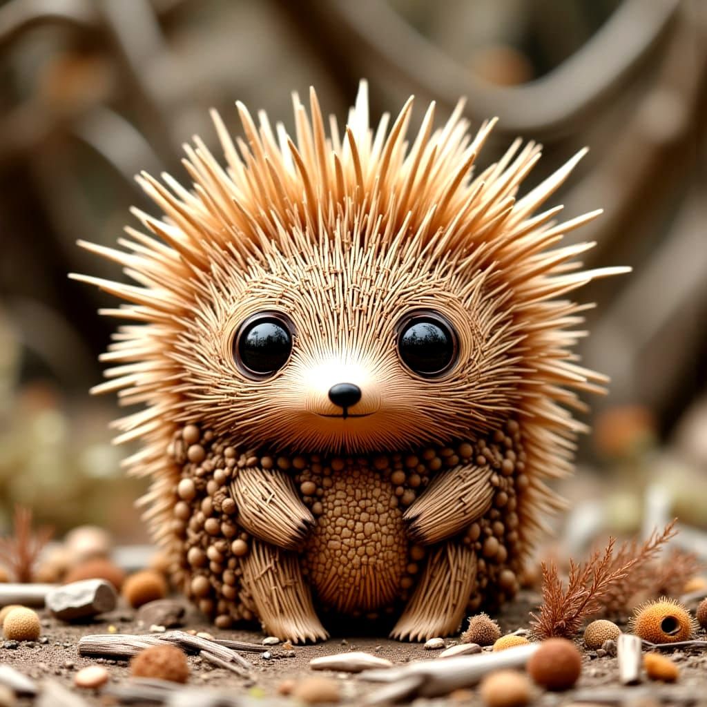 Wooden Chibi Porcupine with Intricate Details
