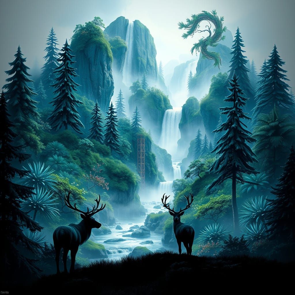 Vibrant Dark Fantasy Christmas Tree Landscape in Stunning Di...