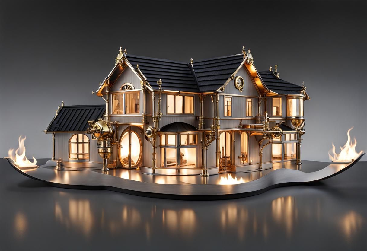 Steampunk Machine Model with Flames