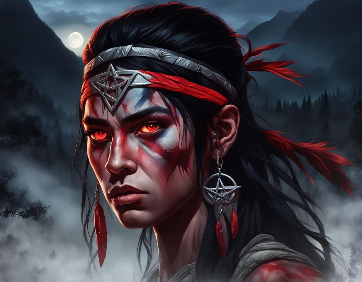 Amazon Girl Portrait with Pentagram in Photo Realistic Style