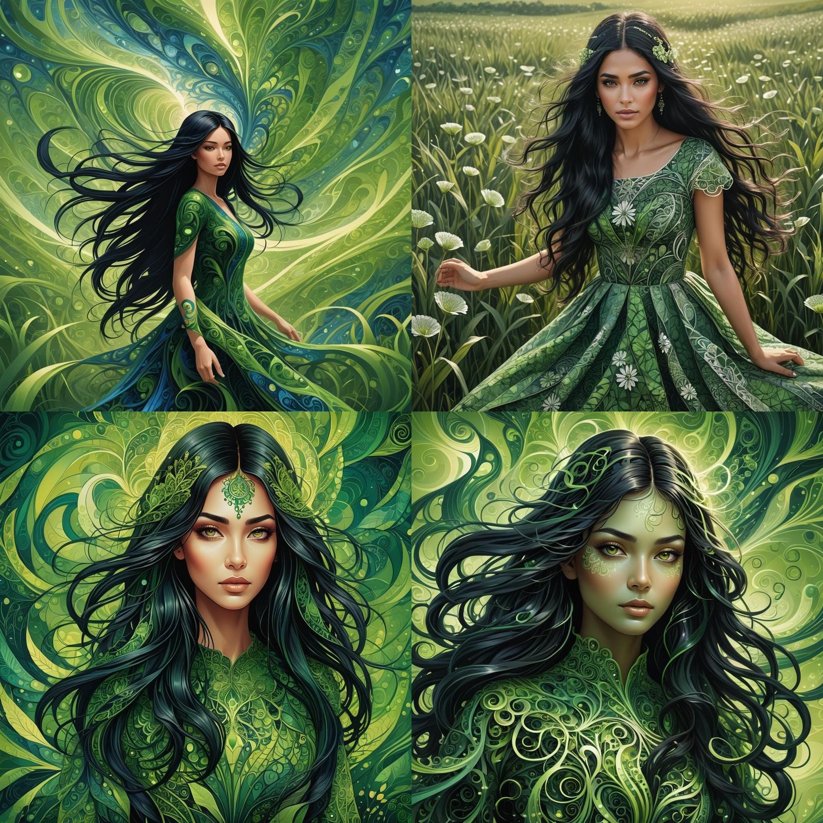 Girl in Green Field: Abstract Vector Fractal Art