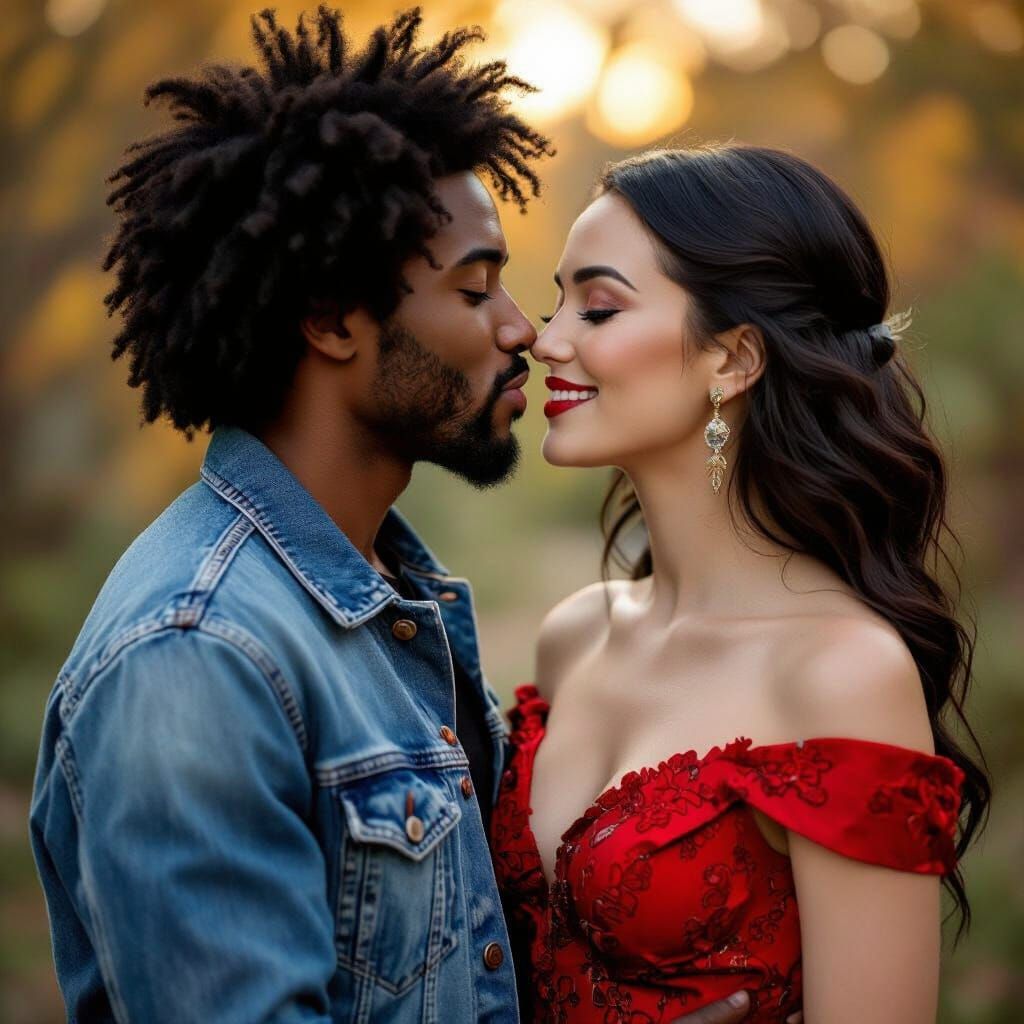 Romantic Kiss in Vibrant Outdoor Setting