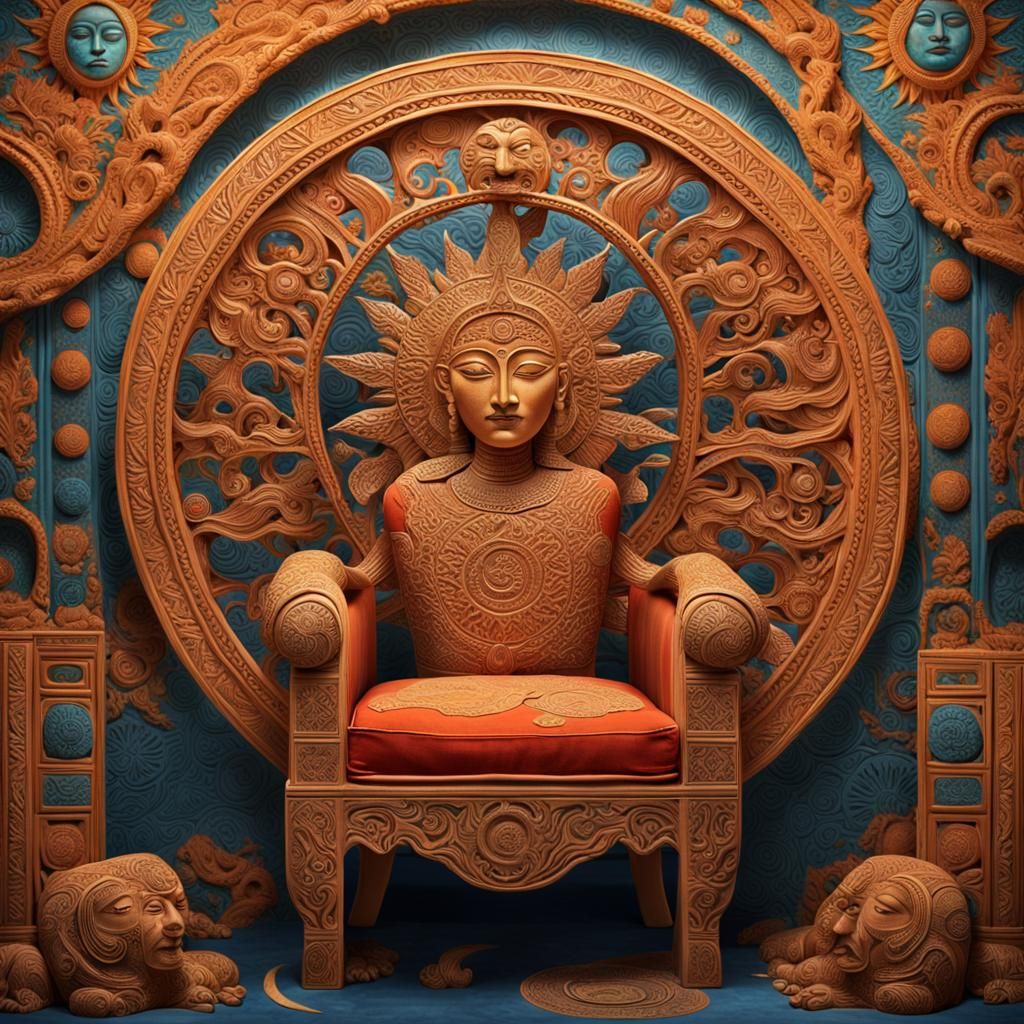 Surreal Woman in Sun and Moon Chair, Digital Art