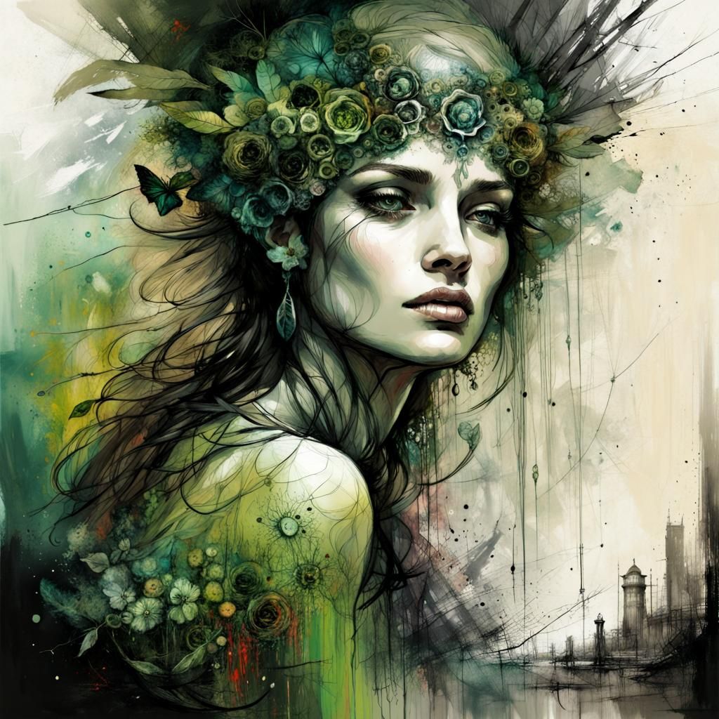 Ethereal Viridium Painting in Visionary Style