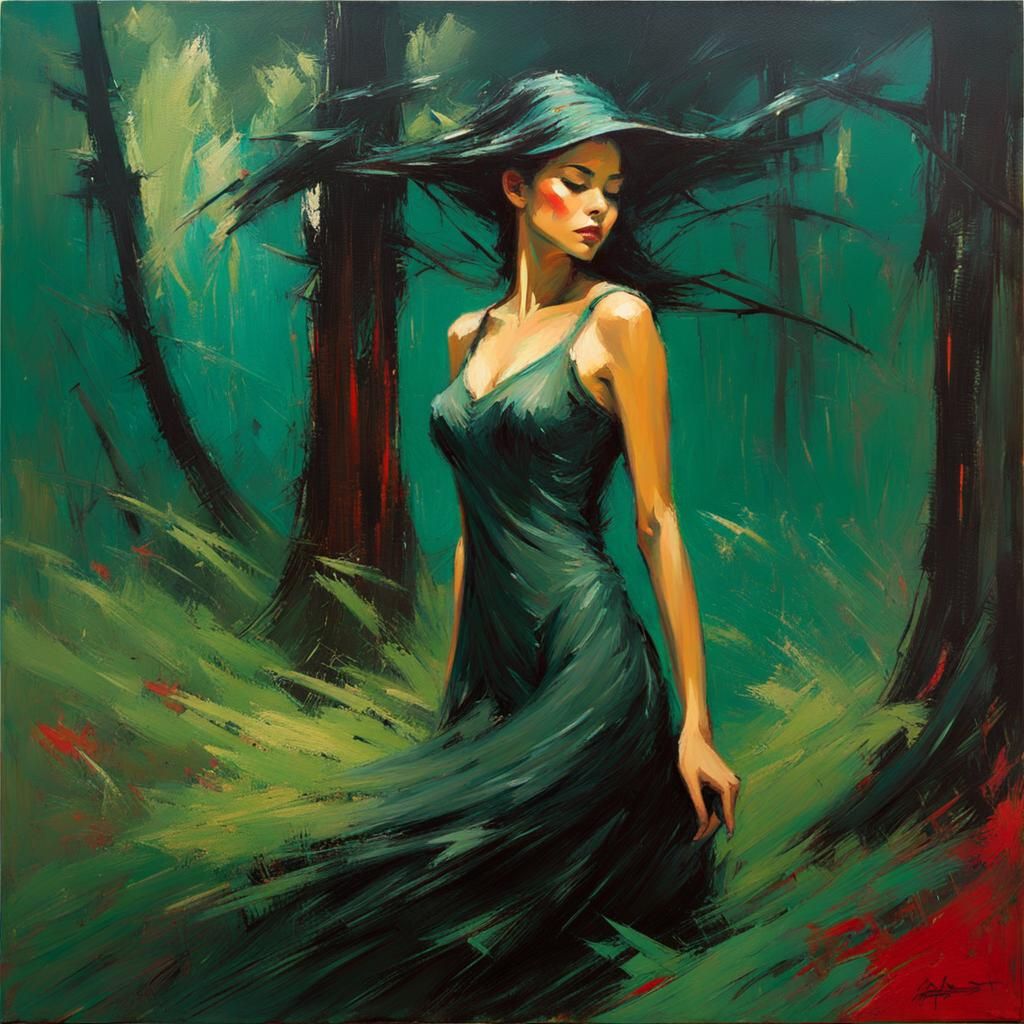 Eldritch Forest Painting in Impasto Style