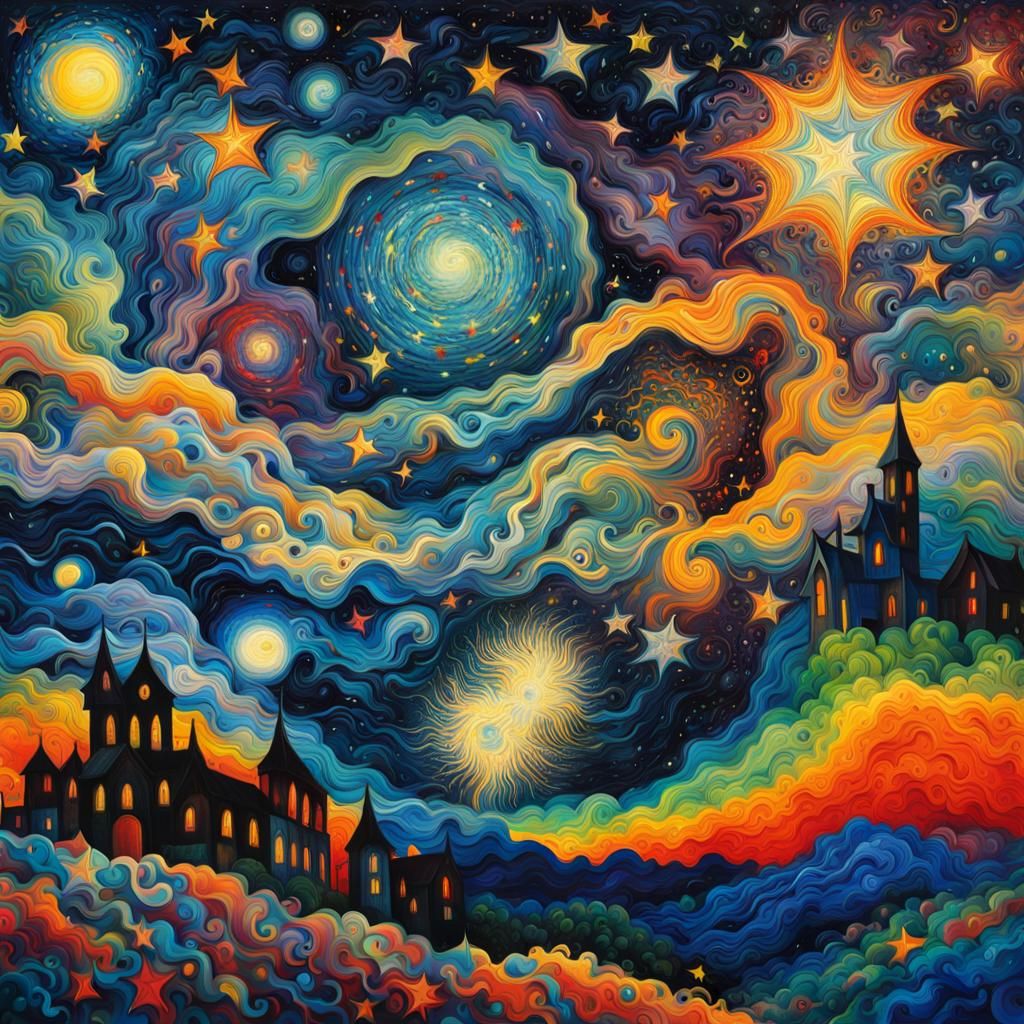 Intertwined Souls: Starry Night Abstract Expressionism