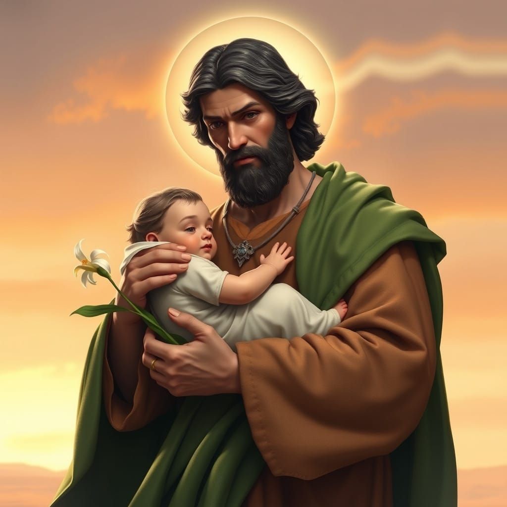 Saint Joseph Cradles Baby Jesus in Gentle Loving Care