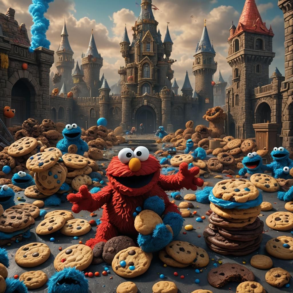 Elmo and the Cookie Monster Feud: Digital Art
