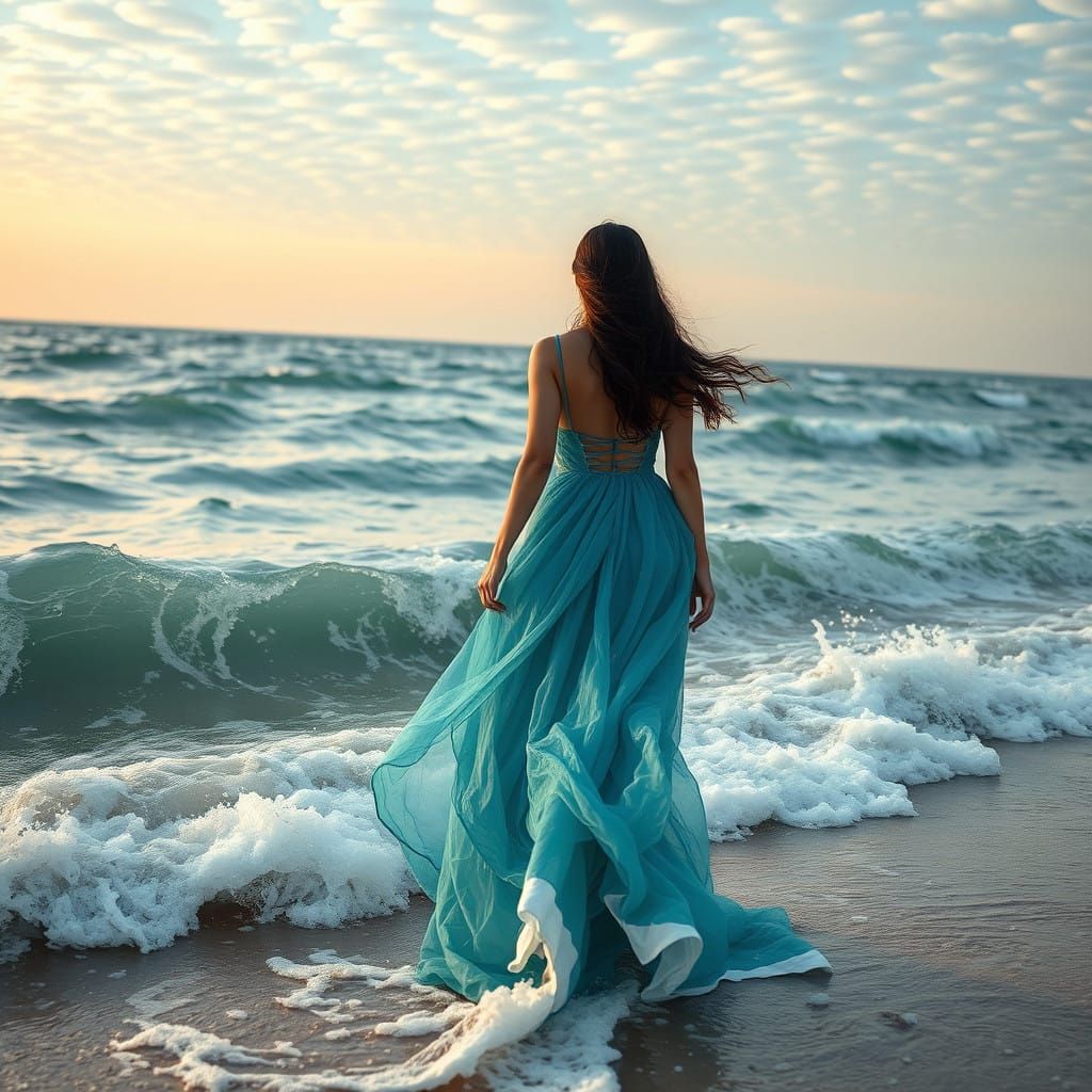 Ethereal Ocean Goddess in Harmony with the Sea