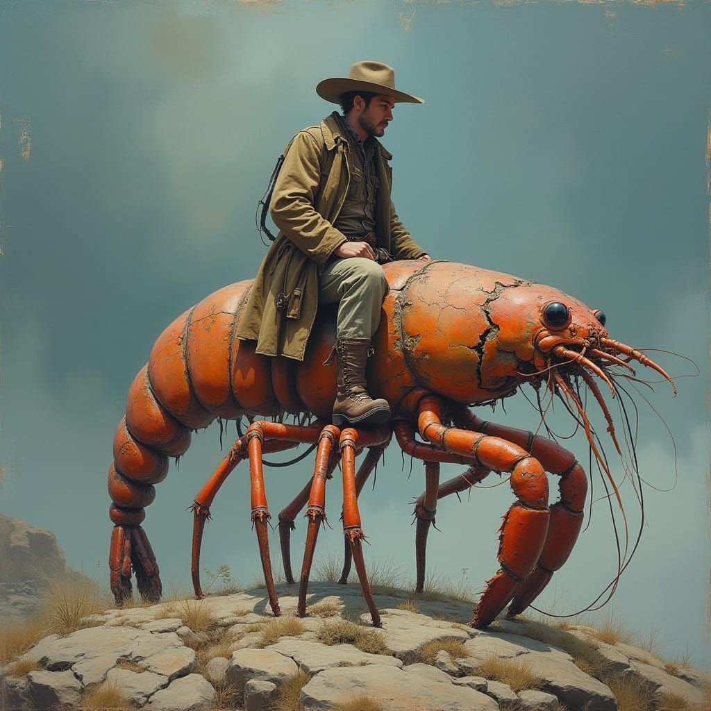 Battle-Scarred Cowboy and Shrimp Stand Together in a Desolat...