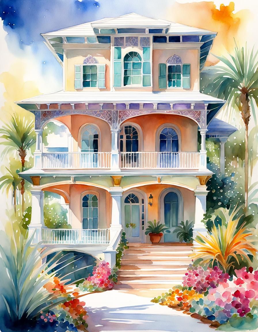 Boho Chic Florida House in Watercolor