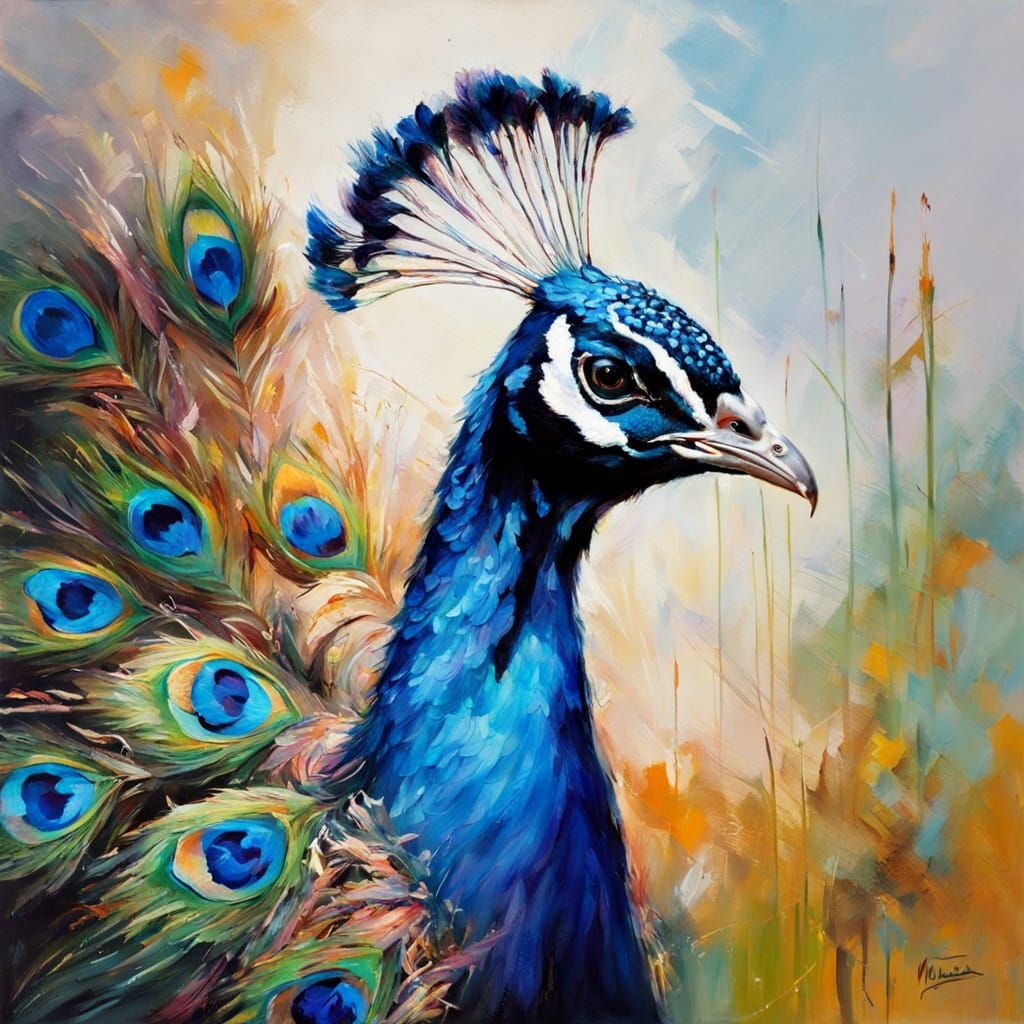 Surreal Peacock Portrait in Blacklight Neon