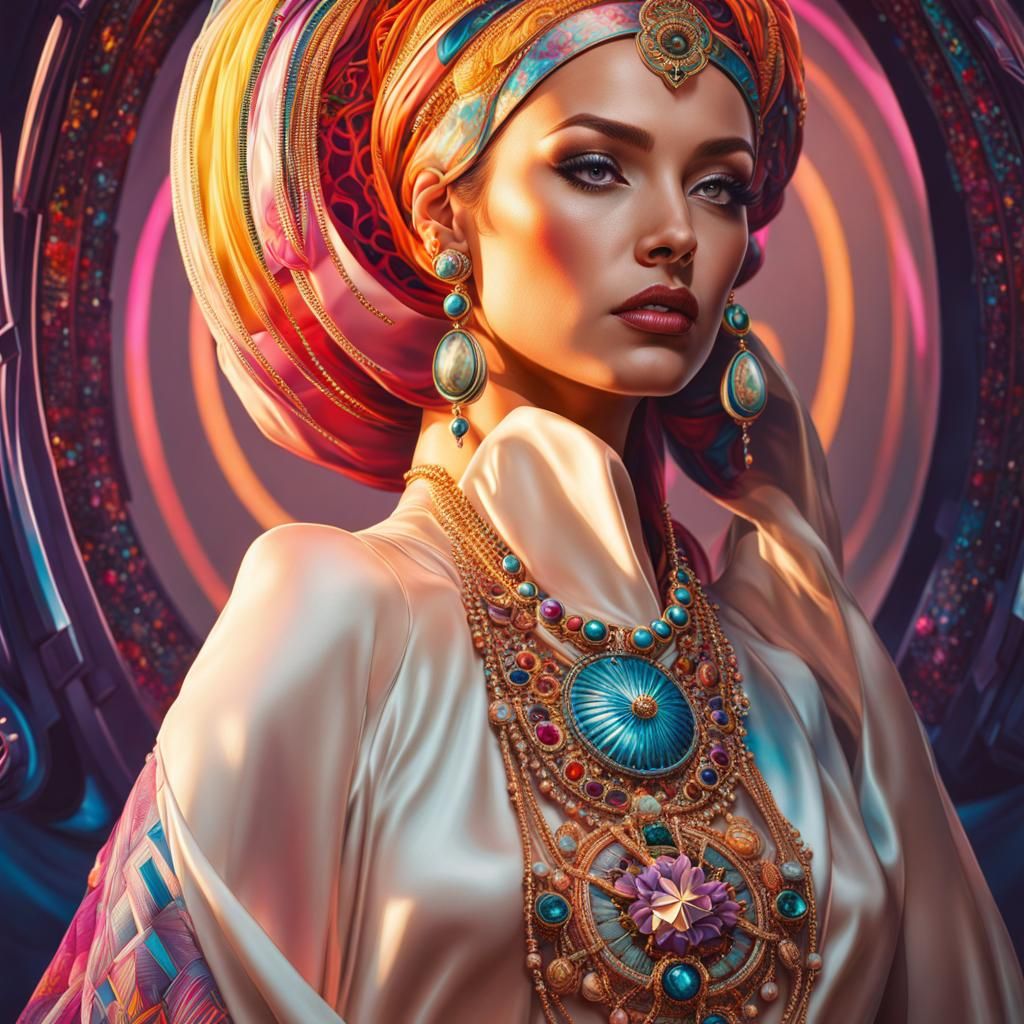 Hyperrealistic Portrait of Woman with Futuristic Jewelry