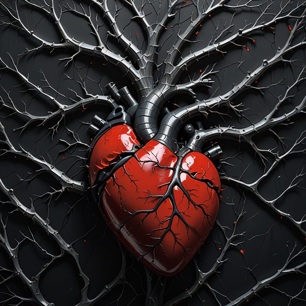 Surreal Anatomical Heart Repaired in Vibrant Oil Painting