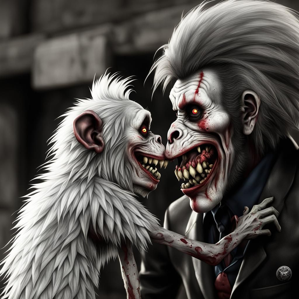Zombie Clown Toddler's Affectionate Kiss: 3D Rendered Art