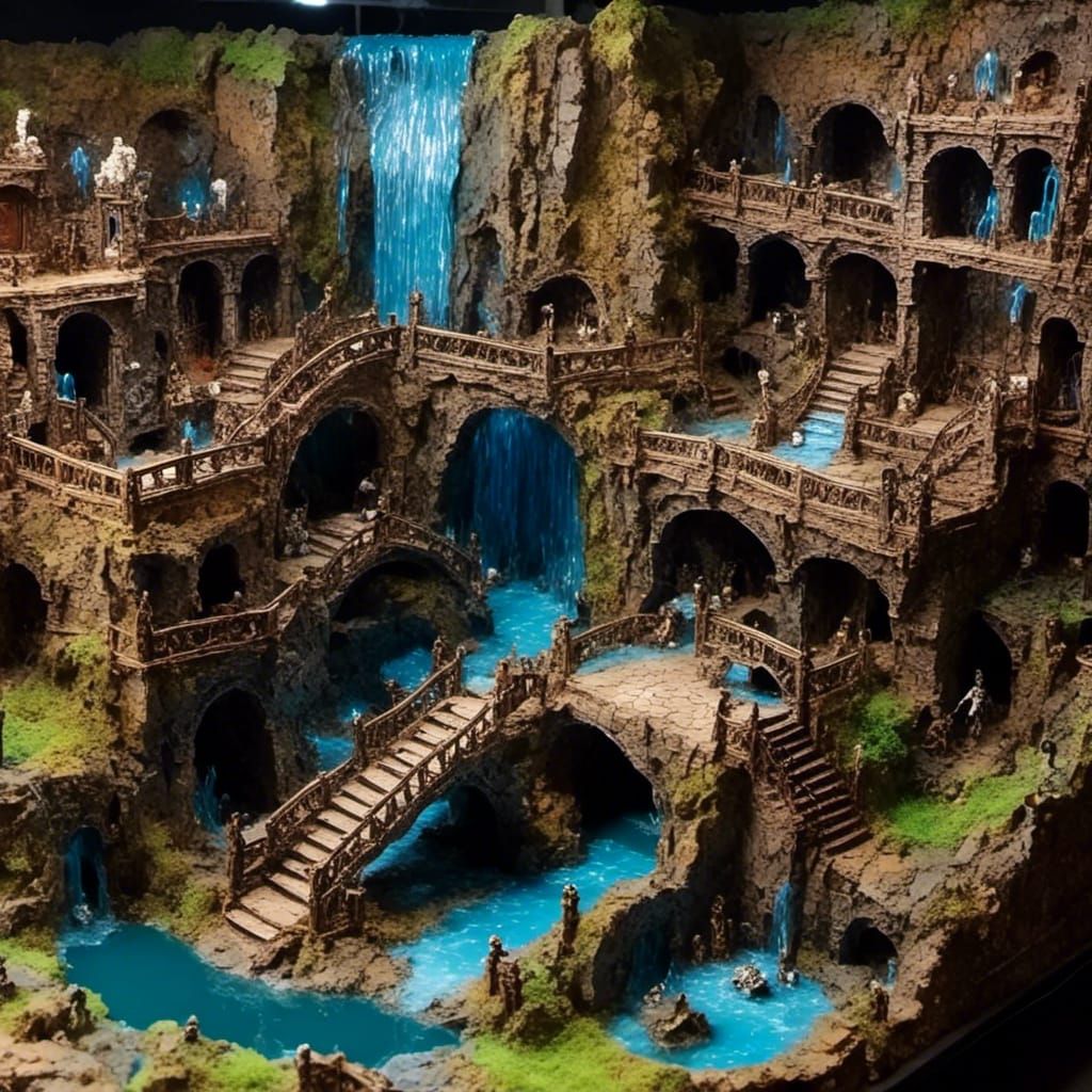 Mega Dungeon Side View with Waterfall Battlemap