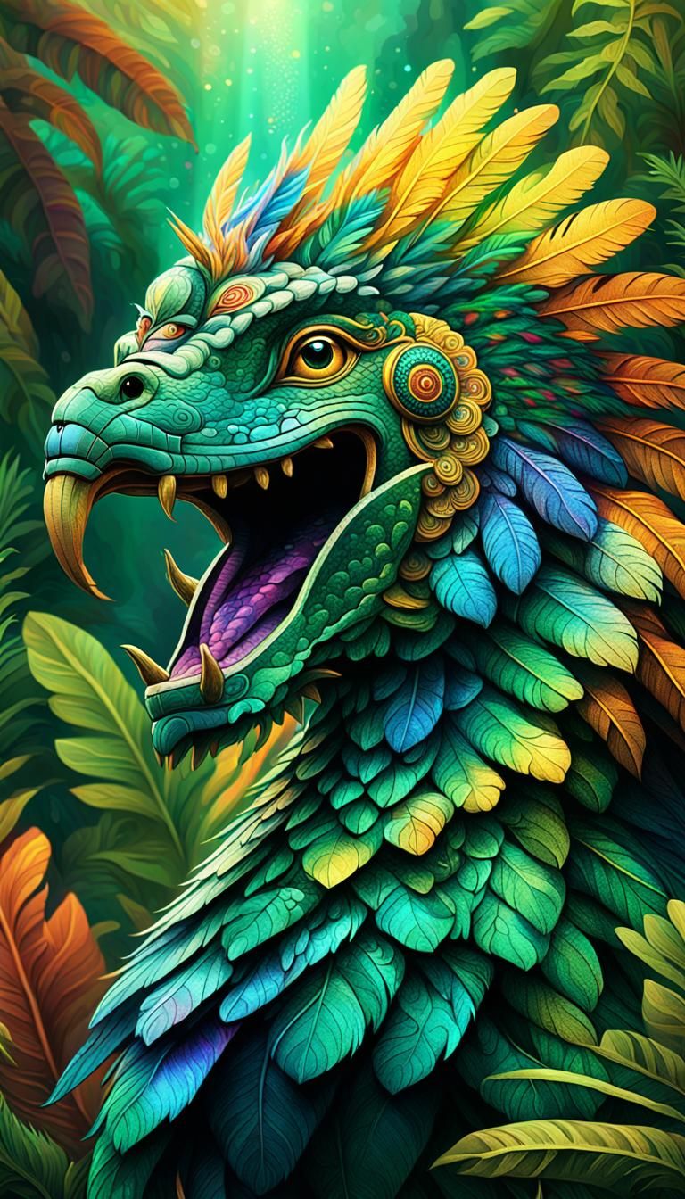 Aztec Quetzalcoalt  Rainbow  Feathered Serpent-Snake God