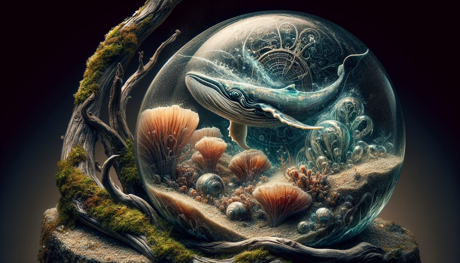 Glass Mushrooms with Underwater Kingdom: Fantasy Art