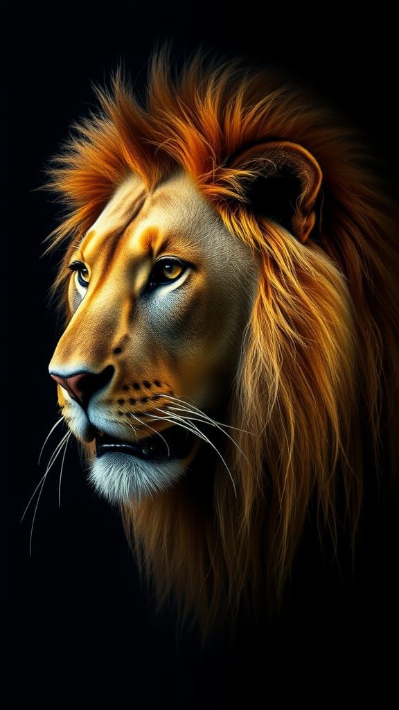 Lion Head Profile in Detailed Realism