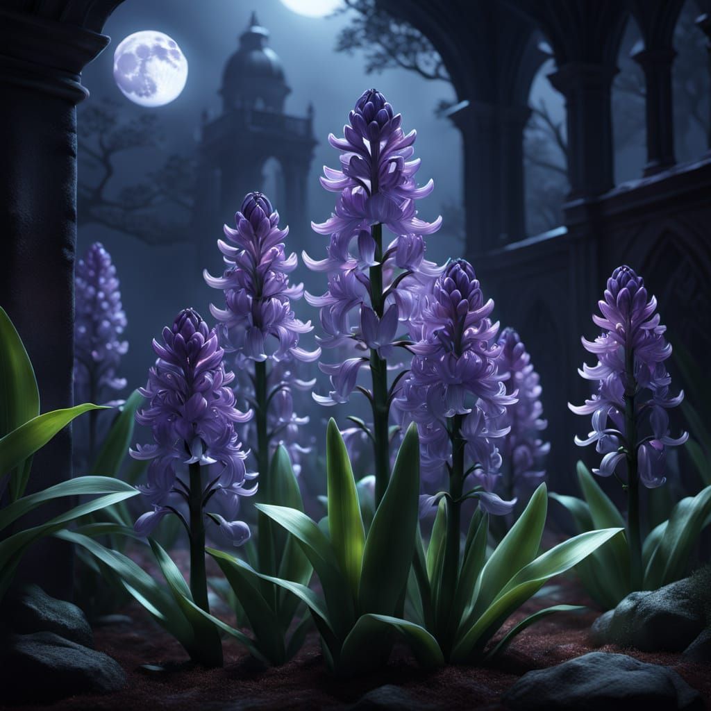 Mystical Purple Hyacinth Under Moonlight
