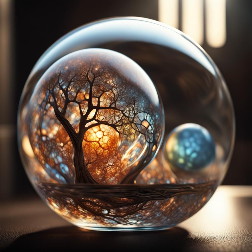 Glowing World Marbles in Glass Ball, CGI Art