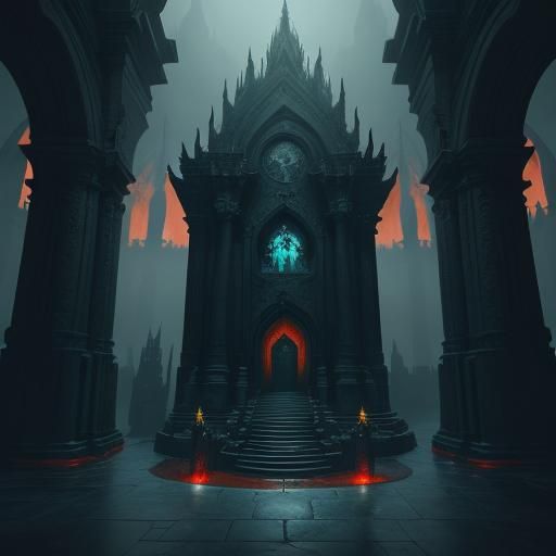 Lucifer in Dark Magic Temple: Fantasy Art