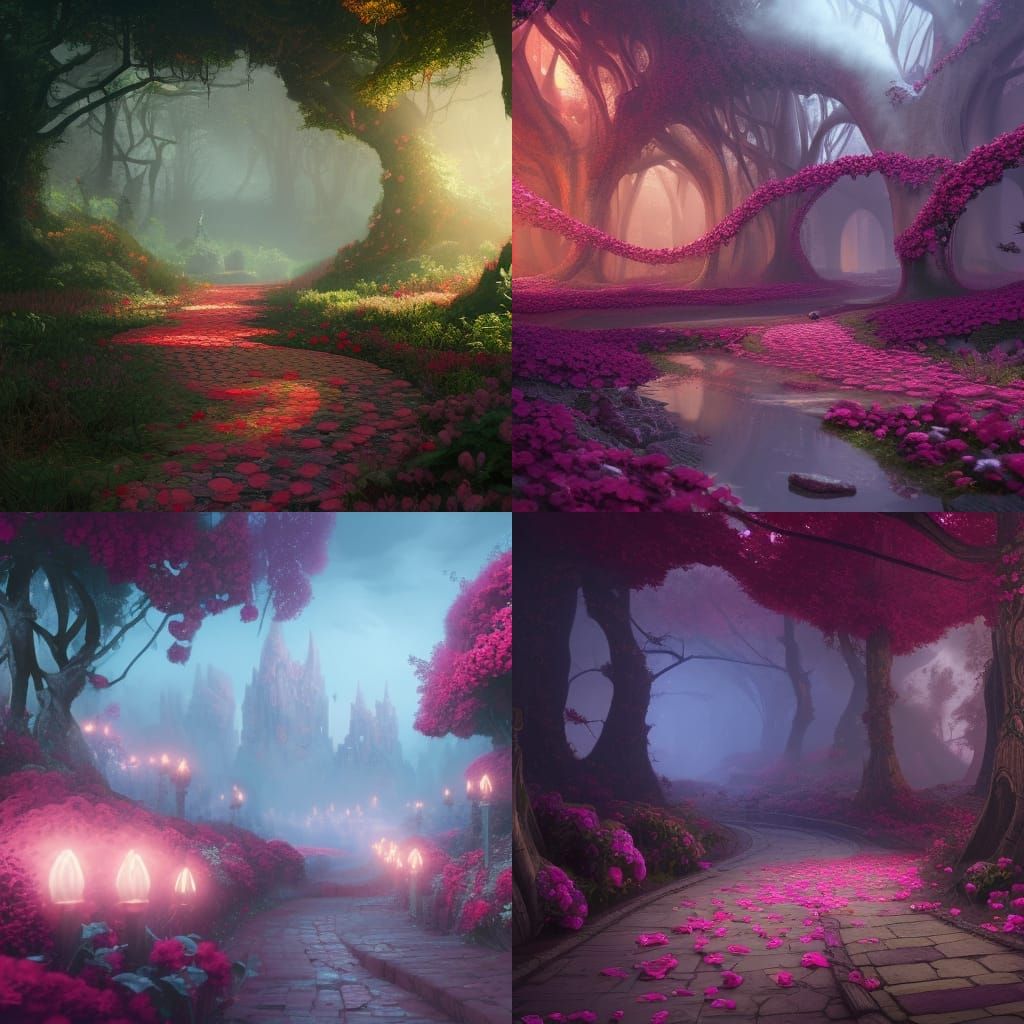 Fantastical Rose Path in Detailed Matte Painting