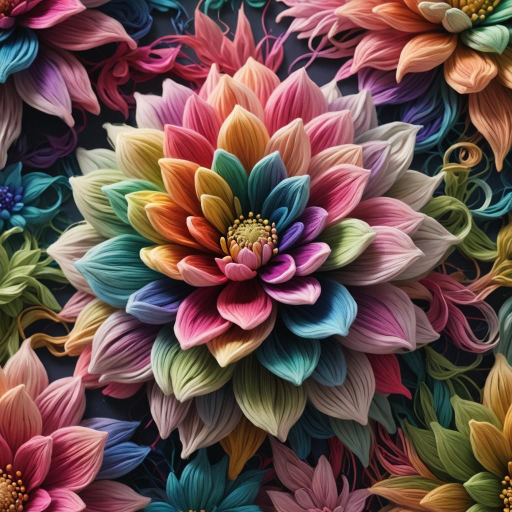 Rainbow Wool Flower Fantasy Art in Macro