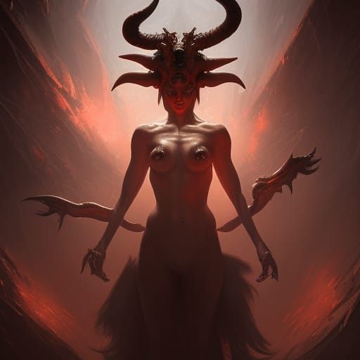 Demonic Female Figure in Torture Chamber, Dark Fantasy Art