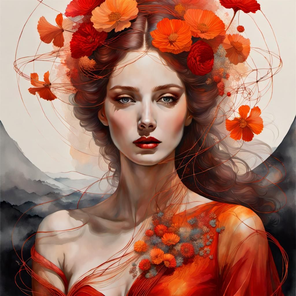 Double Exposure Woman in Floral Watercolor Collage