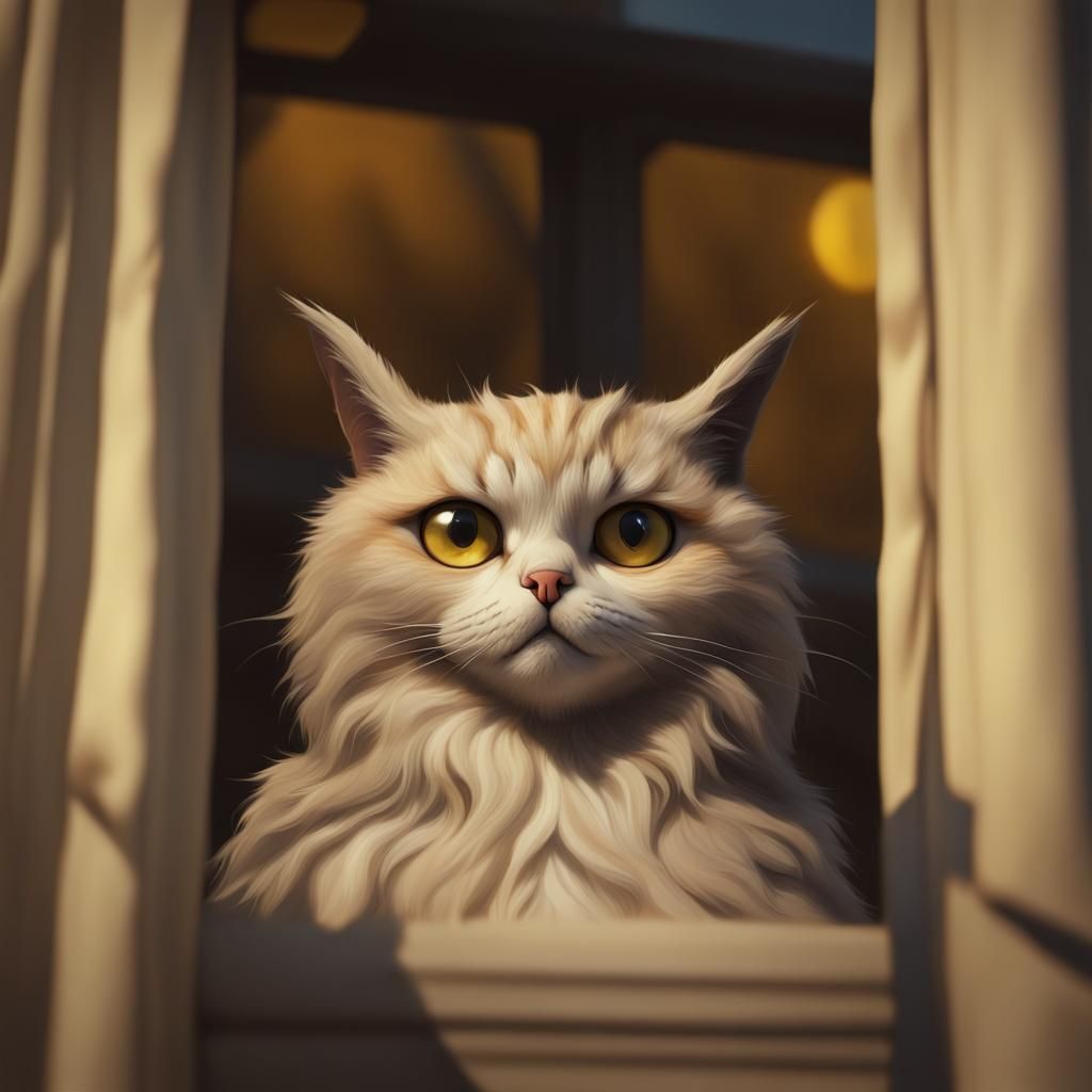 Hyperrealistic Cat-Owl Hybrid Stares from Window