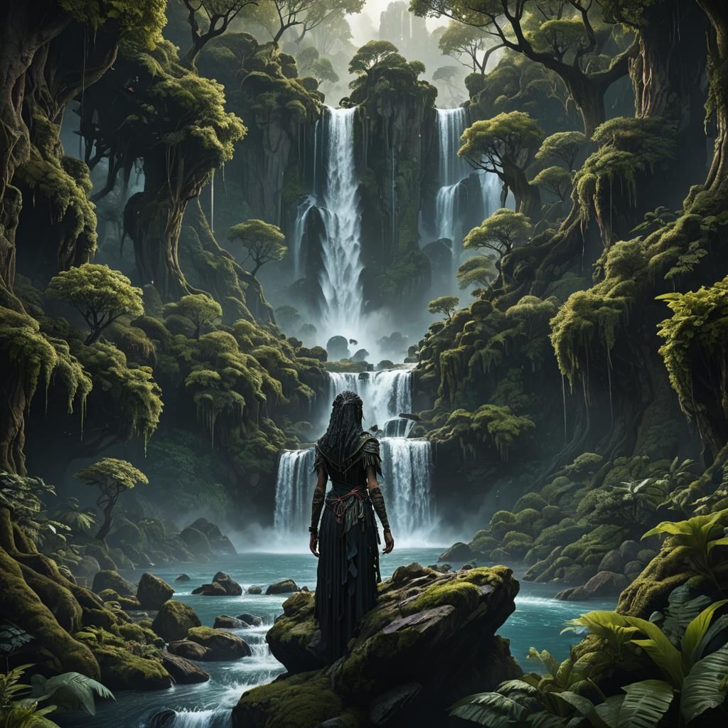 Gaia Holding Waterfall: Fantasy Concept Art