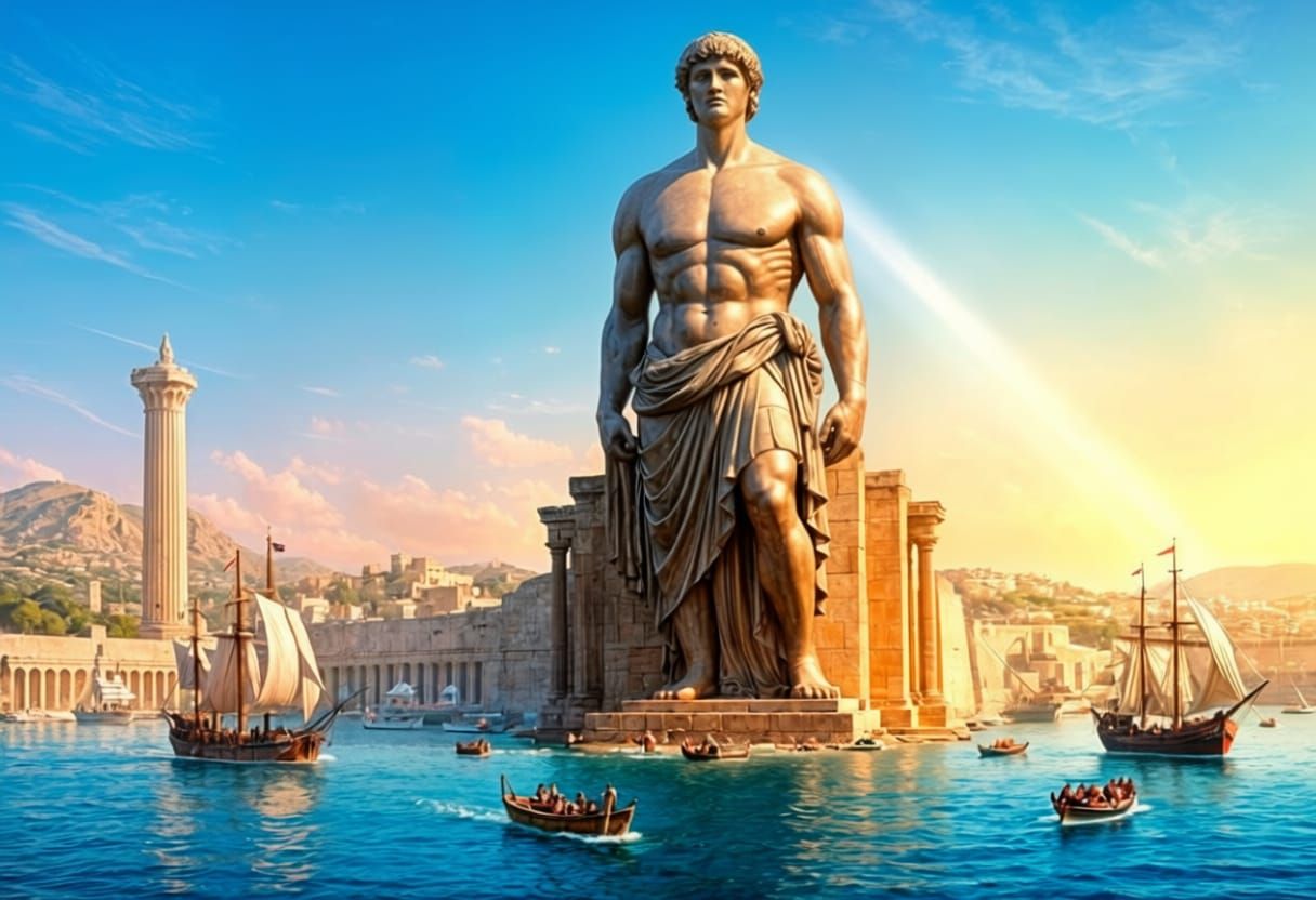 The Colossus of Rhodes Standing Intact Over Harbour Entrance