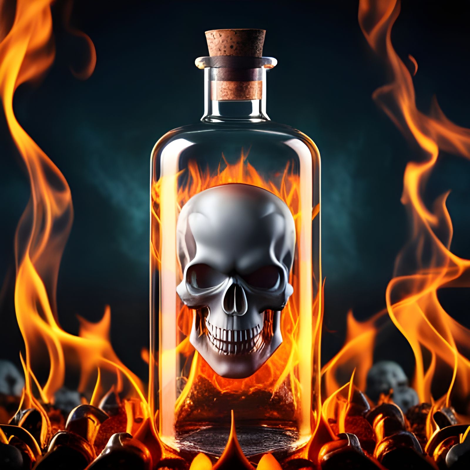 Skull and Poison in a Bottle: 3D Render