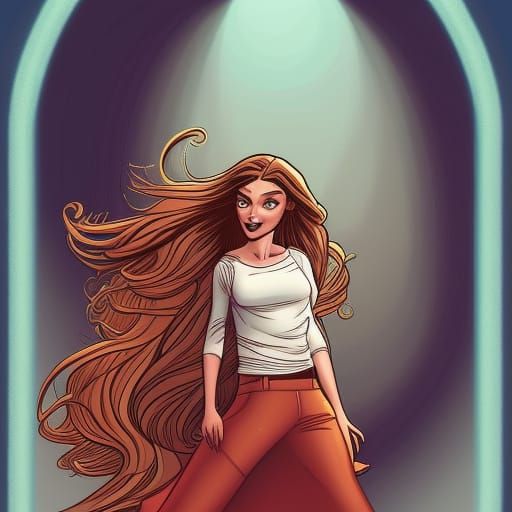 Cartoon of a Happy Arabian Girl in Comic Style