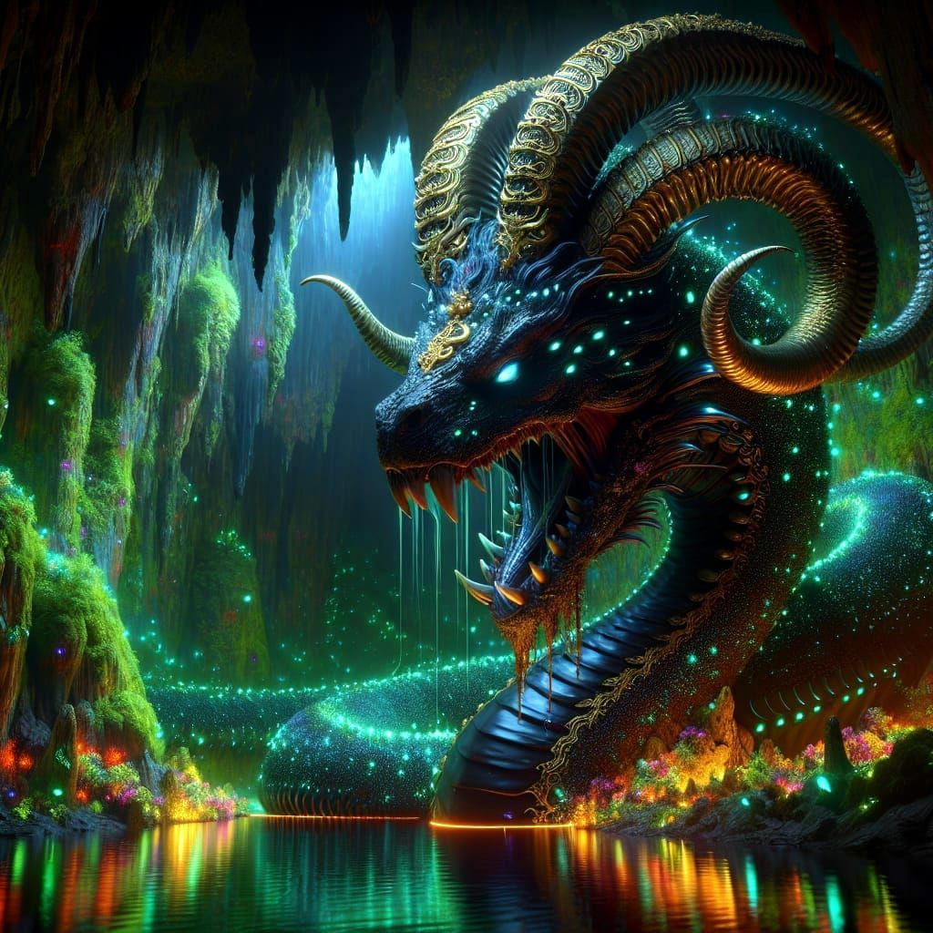 Ominous Cave Guardian in HDR Style