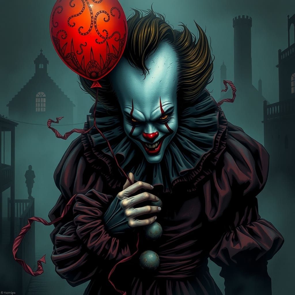 Creepy Pennywise Clown in Dark Carnival Scene