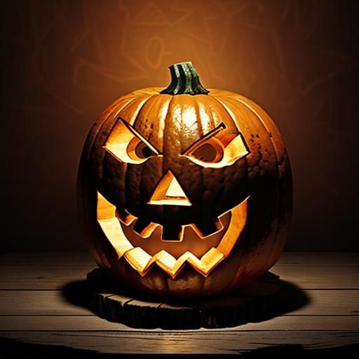 Intricate Wooden Jack-o-Lantern with Glowing Eyes