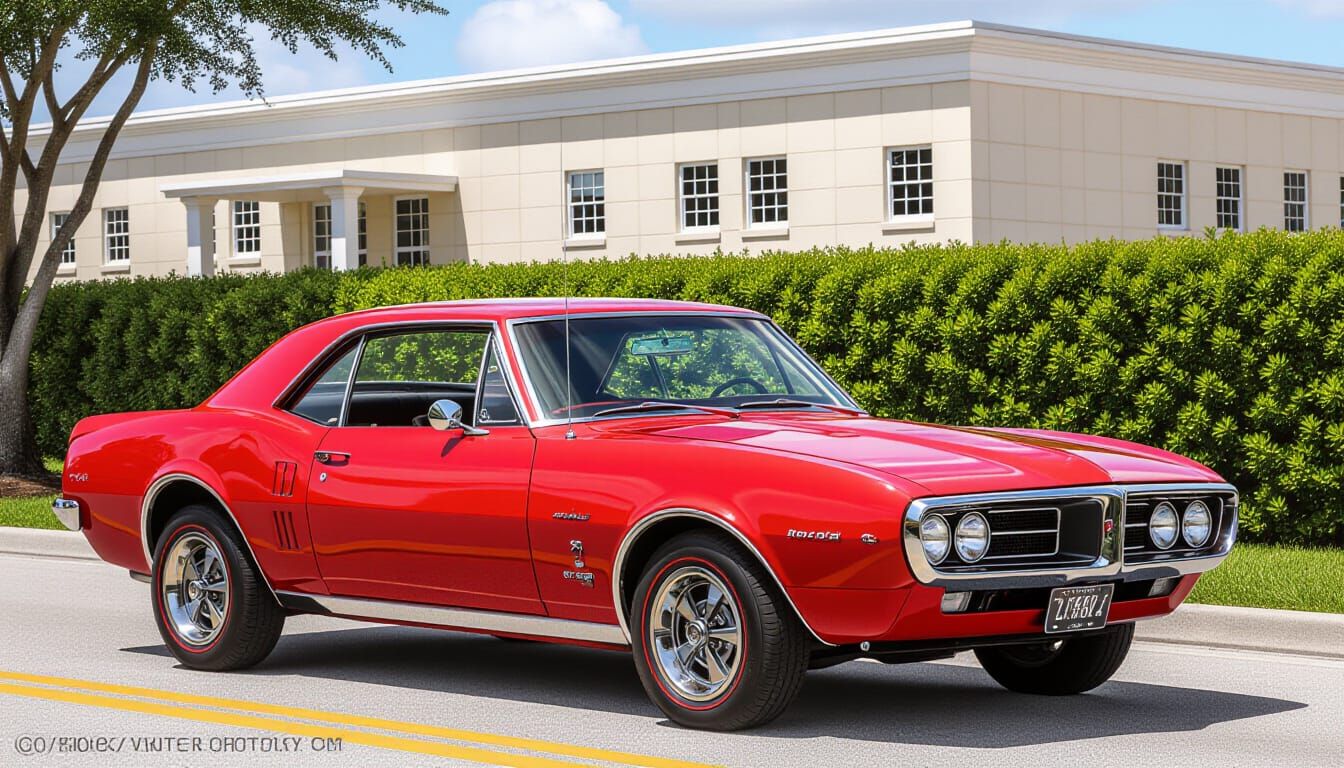 A beautiful cherry red 1967 Pontiac firebird