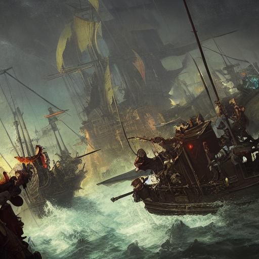 Epic Pirate Battle in Dark Fantasy Style
