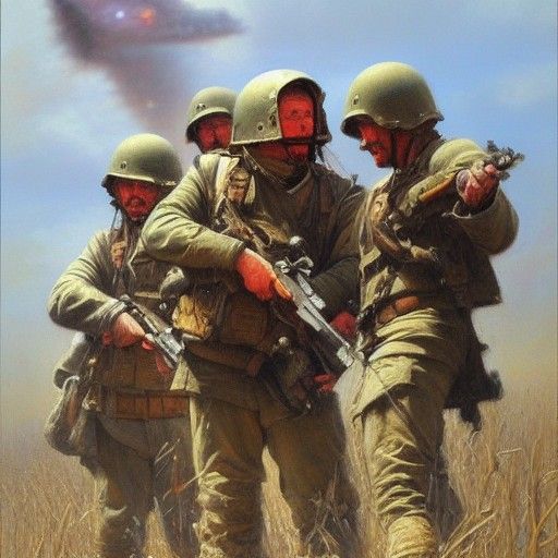 Gritty War Scene in Oil Painting Style