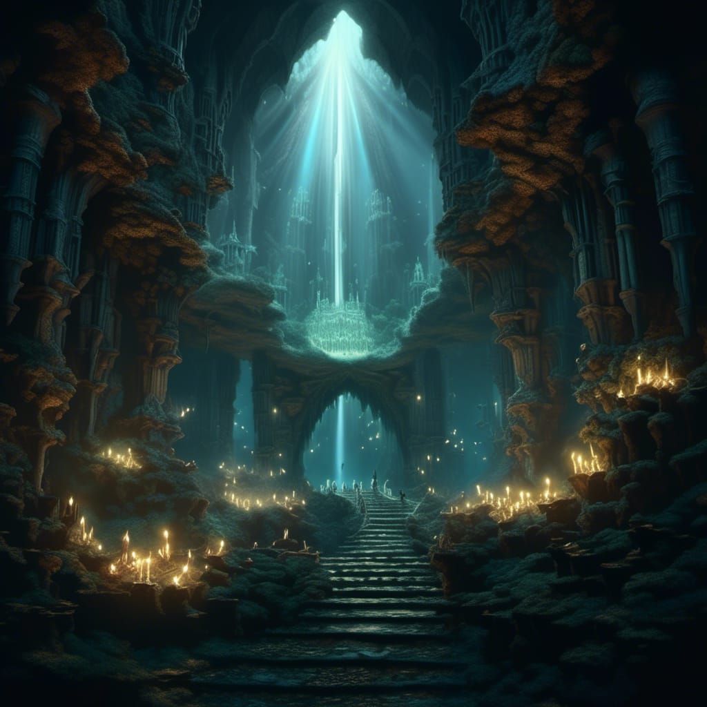 Epic Faery Realm Digital Painting with Glowing Light and Dar...