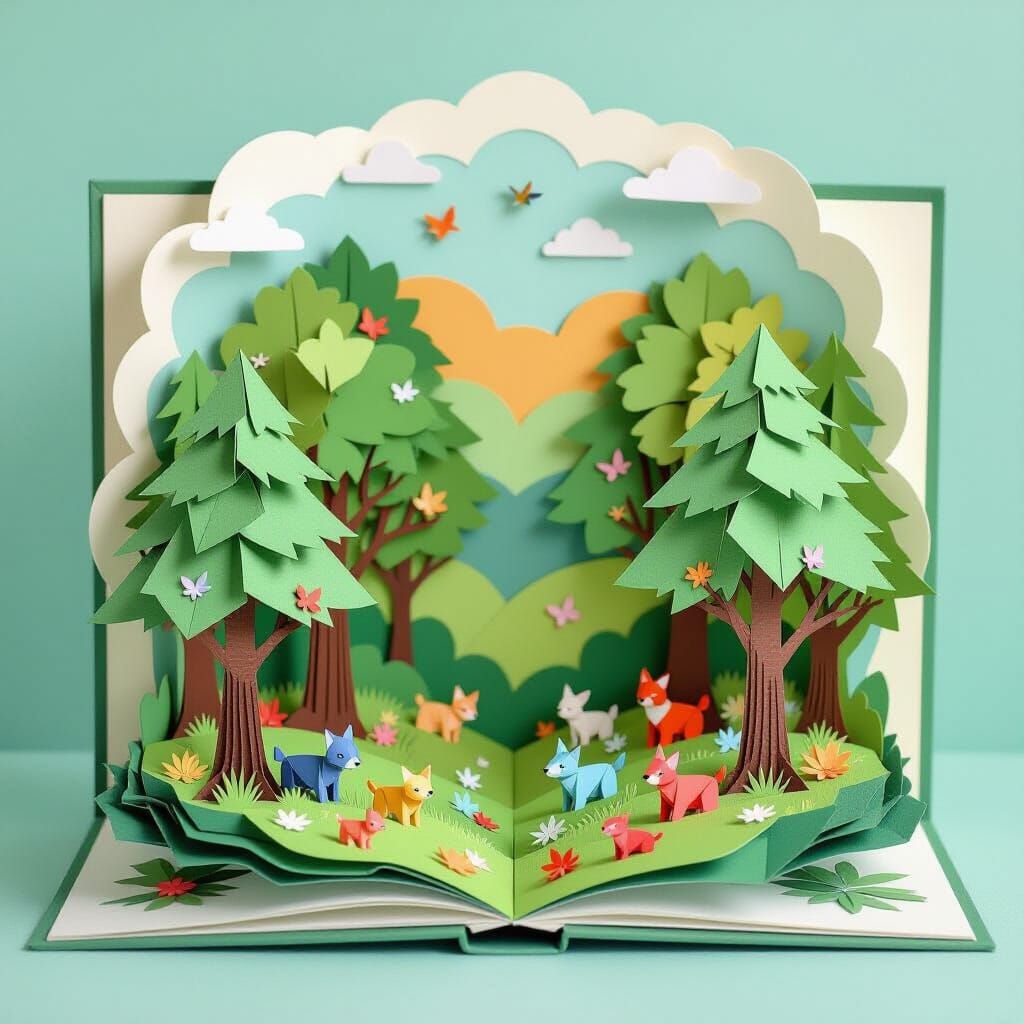 Whimsical Pop-Up Forest of Folded Paper and Origami Animals