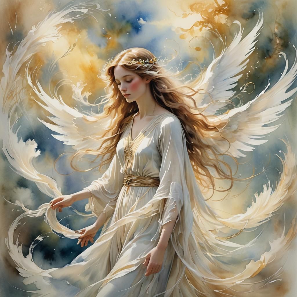 Ethereal Watercolor Spirit Creature in Flowing Wind